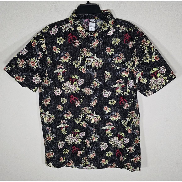 Star Wars Other - Star Wars Boba Fett Button Down Men's L Floral Button Down Collared Black Red